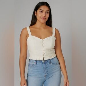 Women’s Linen Crop Top White Button Front Size 2